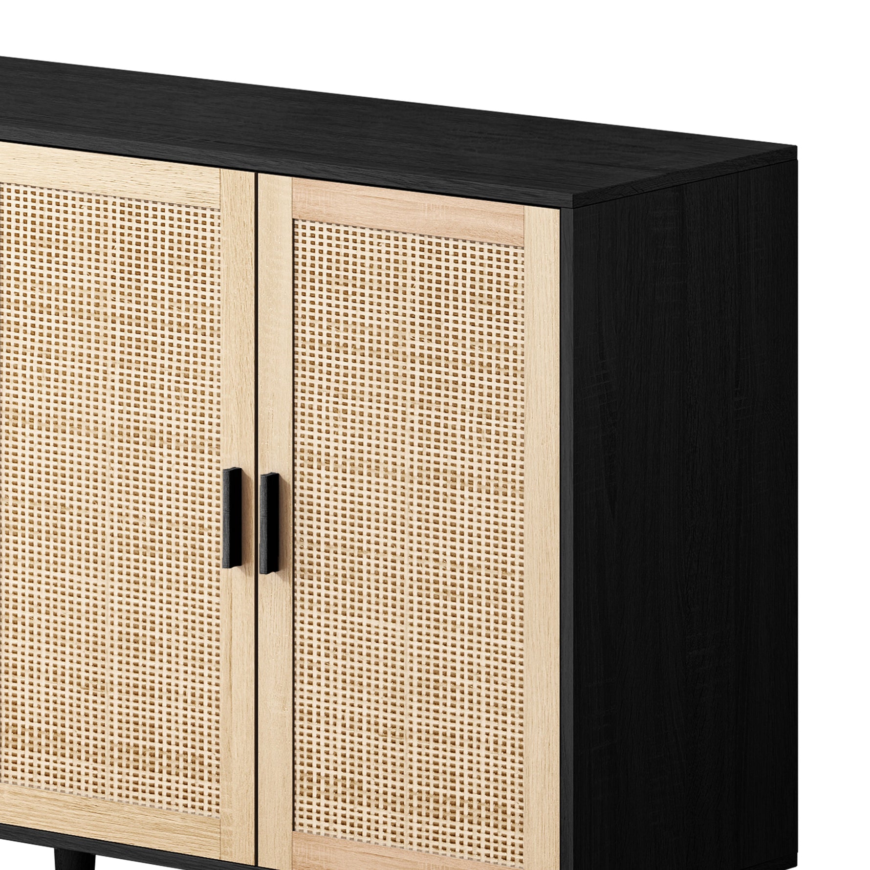 Rattan Storage Cabinet, 158cm 4-Door Decorative, Black