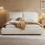 Upholstered Double Bed 180x200cm with Slatted Base, Beige Bouclé