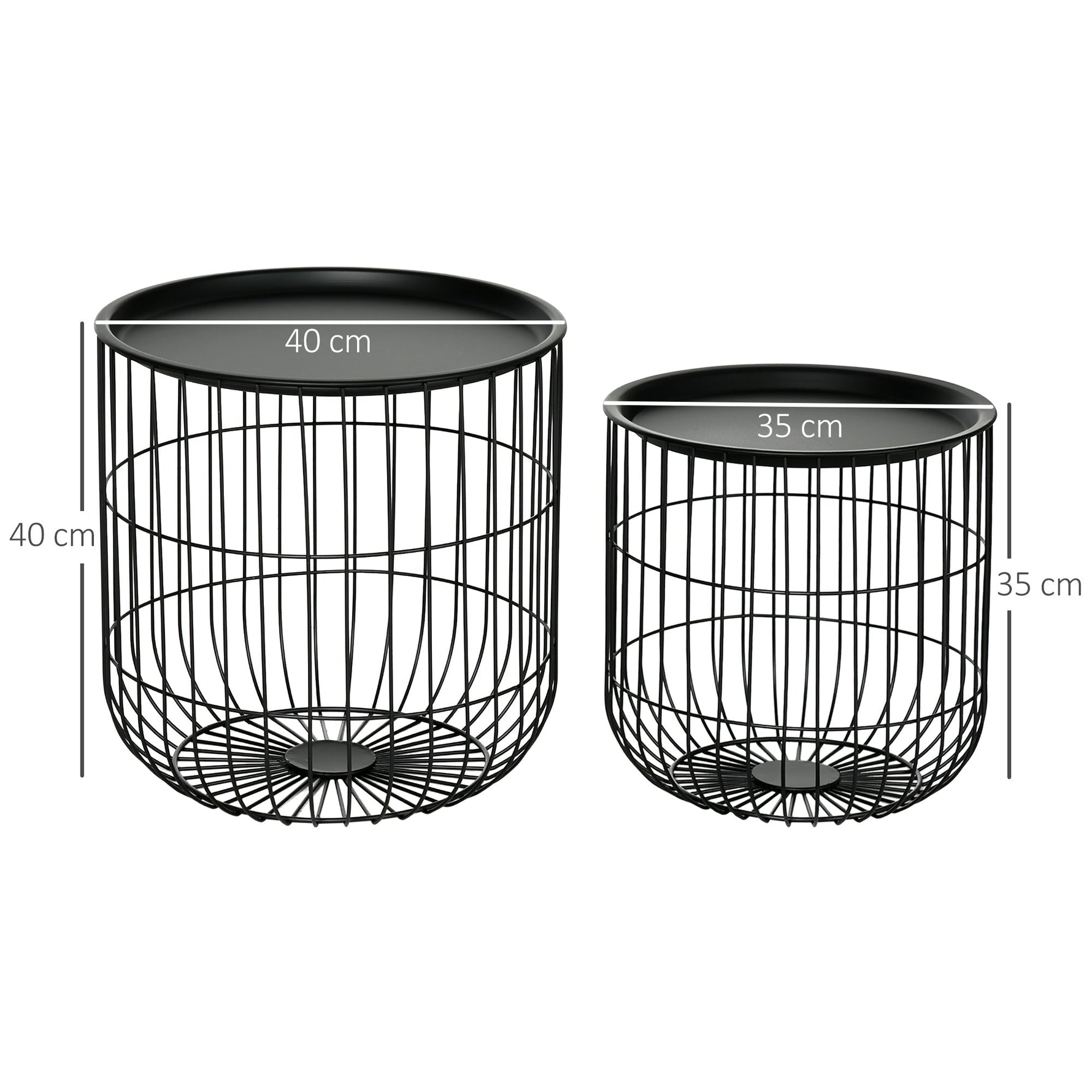 Coffee Tables, Set of 2, Scandi Design with Storage Space, Steel Black