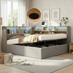 Daybed with Hydraulic Storage, LED, USB and Backrest, Grey Velvet