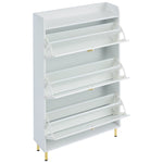 Shoe Cabinet with 3 Doors, Narrow 6 Compartment Adjustable - White