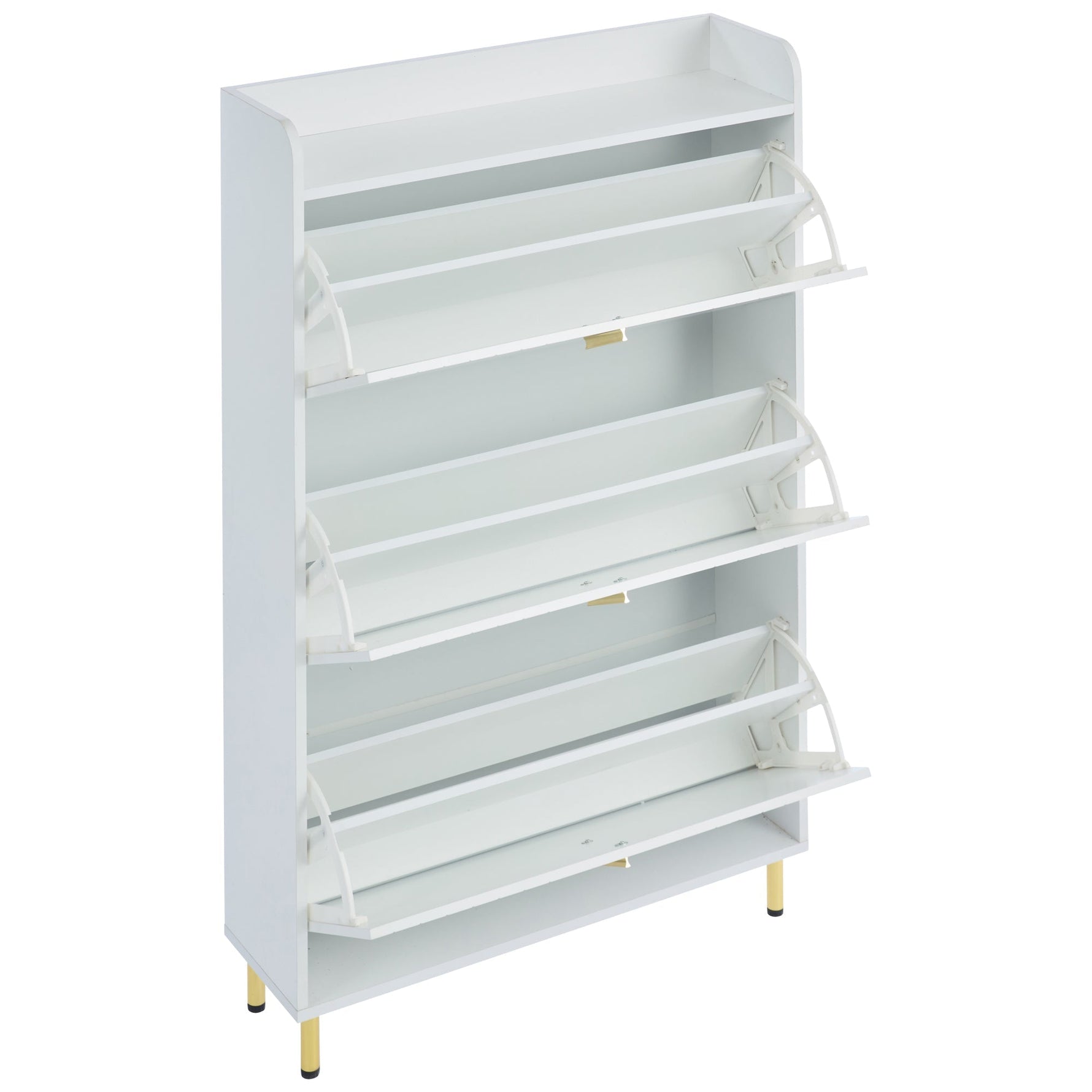 Shoe Cabinet with 3 Doors, Narrow 6 Compartment Adjustable - White