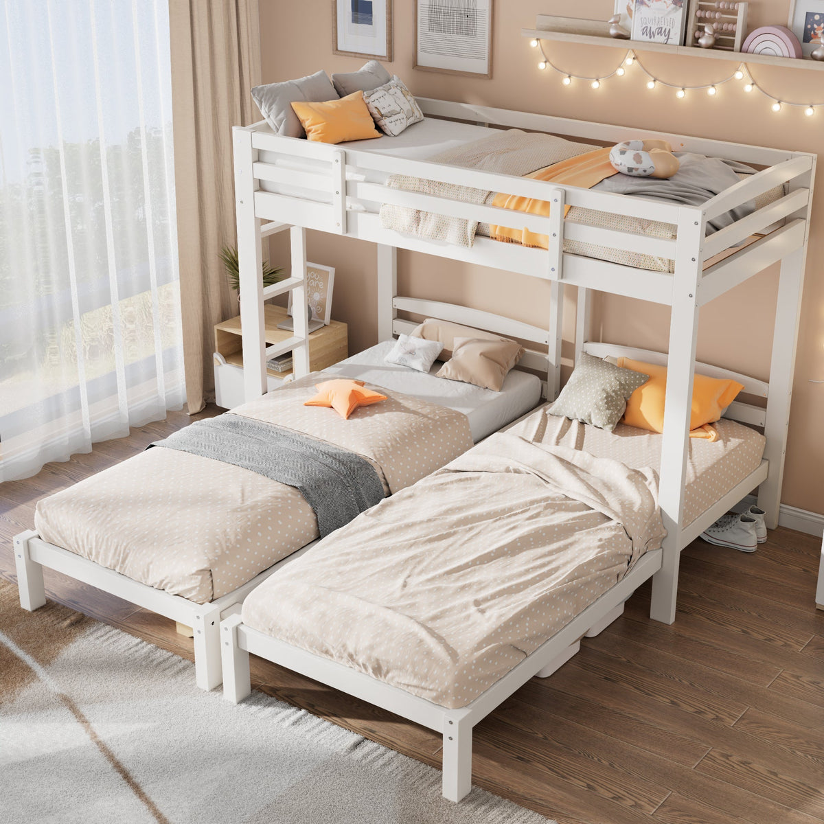 Triple Bunk Bed 90x200cm Side Ladder for Children/Teens, White