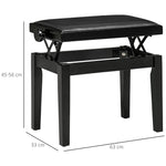 Piano Stool Height-Adjustable, Faux Leather, Black