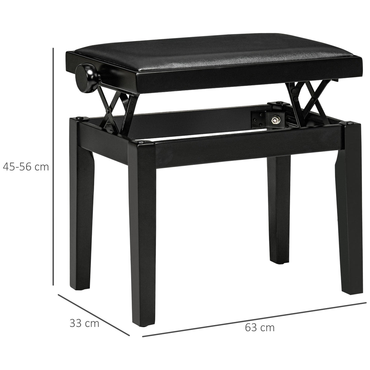 Piano Stool Height-Adjustable, Faux Leather, Black