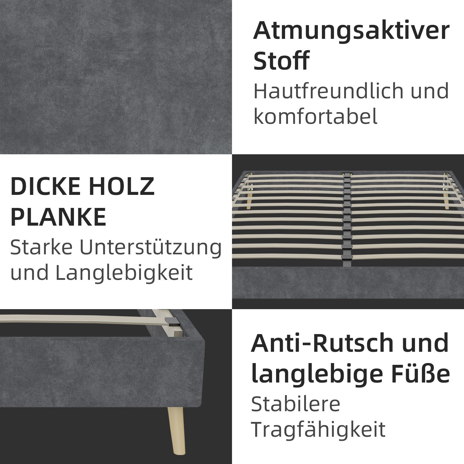 Modern Minimalist Bed Frame 160x200CM Low Box, Dutch Velvet Gray
