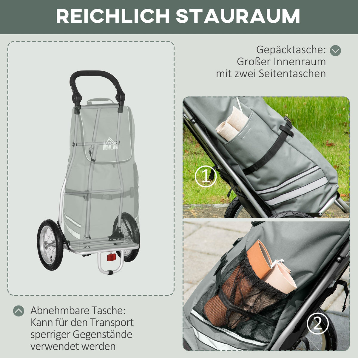 Cargo Trailer & Shopping Trolley 2-in-1, 24.3 kg, 55 L, Aluminium + Oxford, Grey + Silver