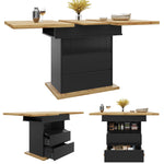 Telescopic Dining Table, Extendable with Storage Shelves for 4-6 People, Black