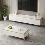 TV Cabinet and Coffee Table Set Modern Luxury High-Gloss Gold Edges Storage - Solid Color