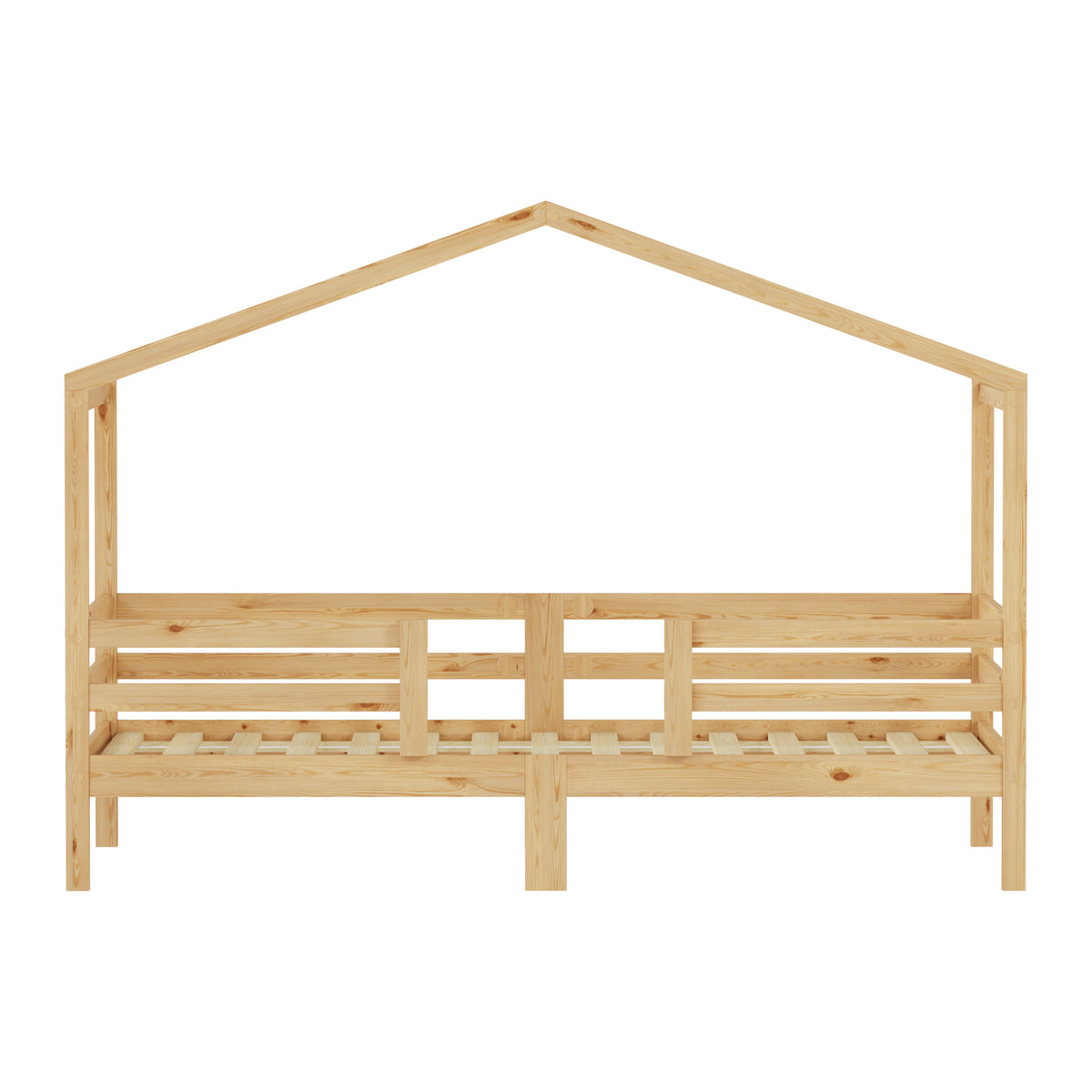 Children's House Bed 90x200cm Roof Design, Natural Solid Pine