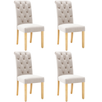 Velvet Dining Chairs Set of 4 with Oak Legs and Chrome Knocker Beige