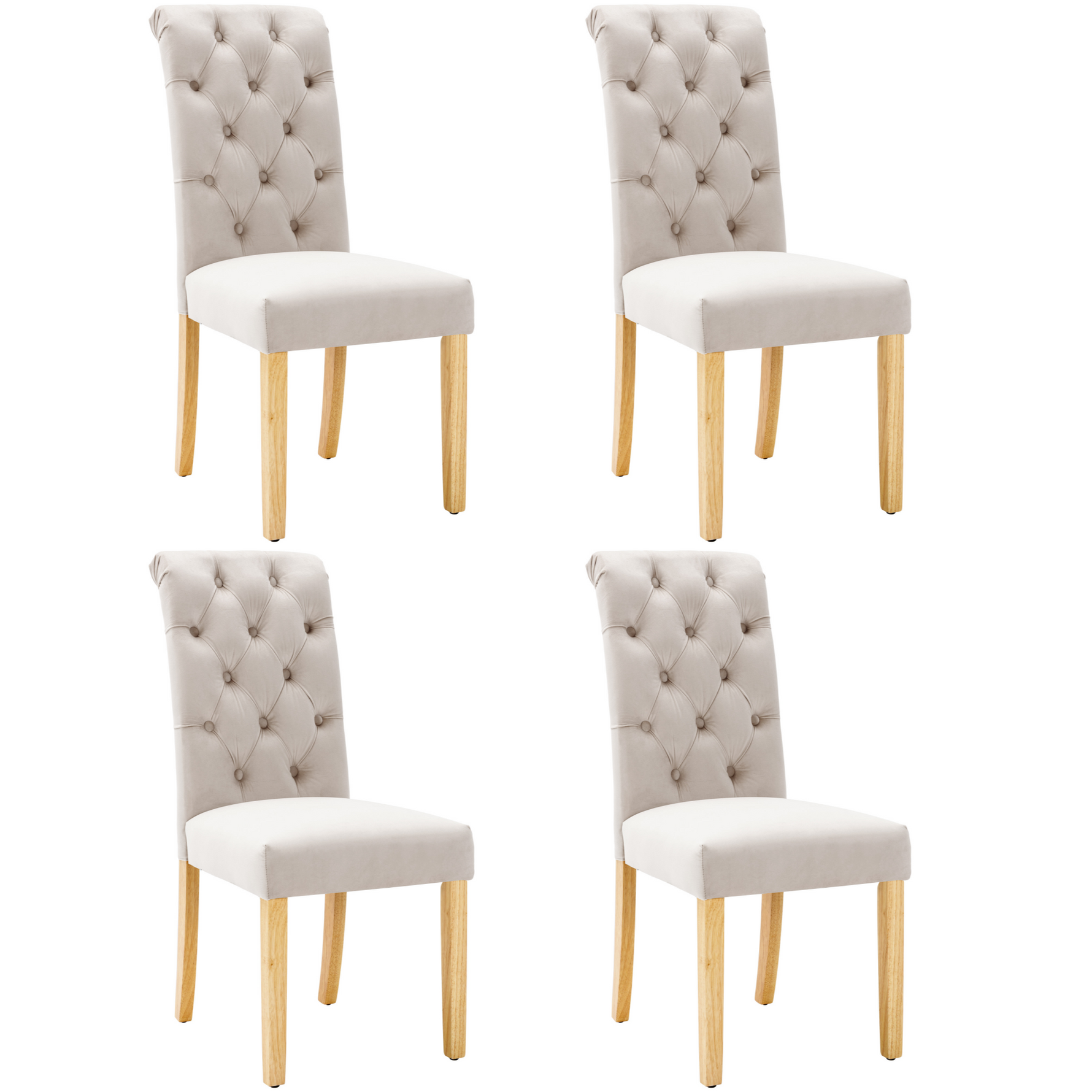 Velvet Dining Chairs Set of 4 with Oak Legs and Chrome Knocker Beige