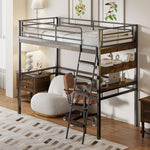Loft Bed 90x200cm with Desk and Shelves, Black Iron