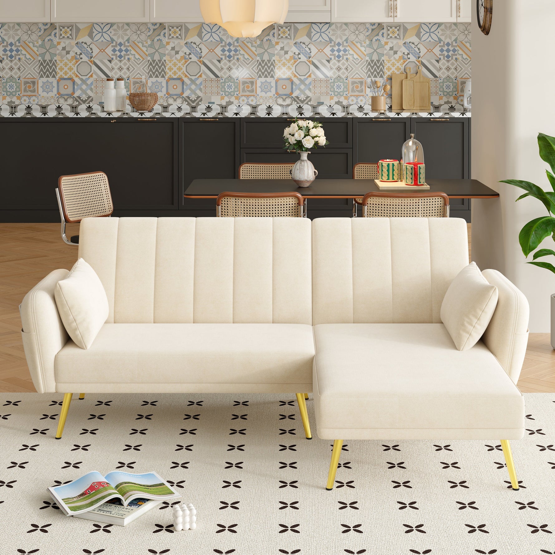Sofa, Modern Folding L-Shaped Sofa Bed, Corner, with Sleeping Function