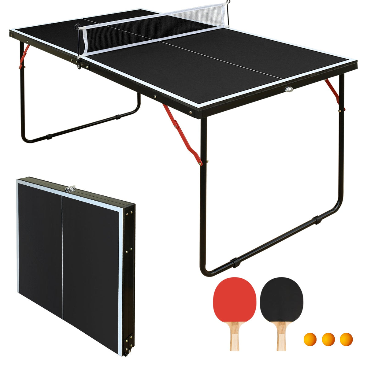Foldable Table Tennis Table with Net, Paddles and Balls, 4.5FT Portable, Black
