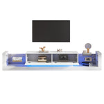 High-Gloss TV Cabinet, 181cm LED Lit, 80-inch Capacity with Glass Front and Two Folding Drawers