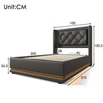 Upholstered Bed, 90x200cm Hydraulic Storage with USB, LED, Black PU