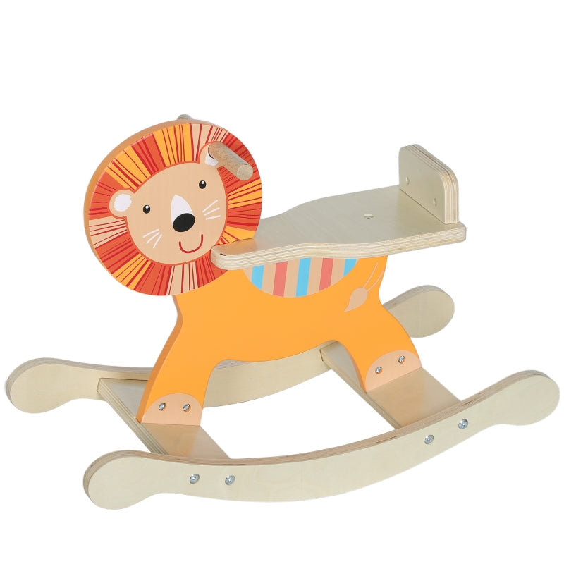 Rocking Horse with Lion Design, 25 kg Weight Capacity and 2-5 Years, Wood Orange