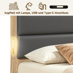 Single Storage Bed 90x200cm with USB & Drawers, Natural Wood