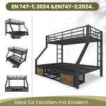 Children's Bunk Bed with Storage & Ladder 90x200/140x200 cm, Black