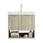 Wall-mounted Bathroom Vanity Unit with Ceramic Sink and Open Shelf, 55cm, Oak Cream