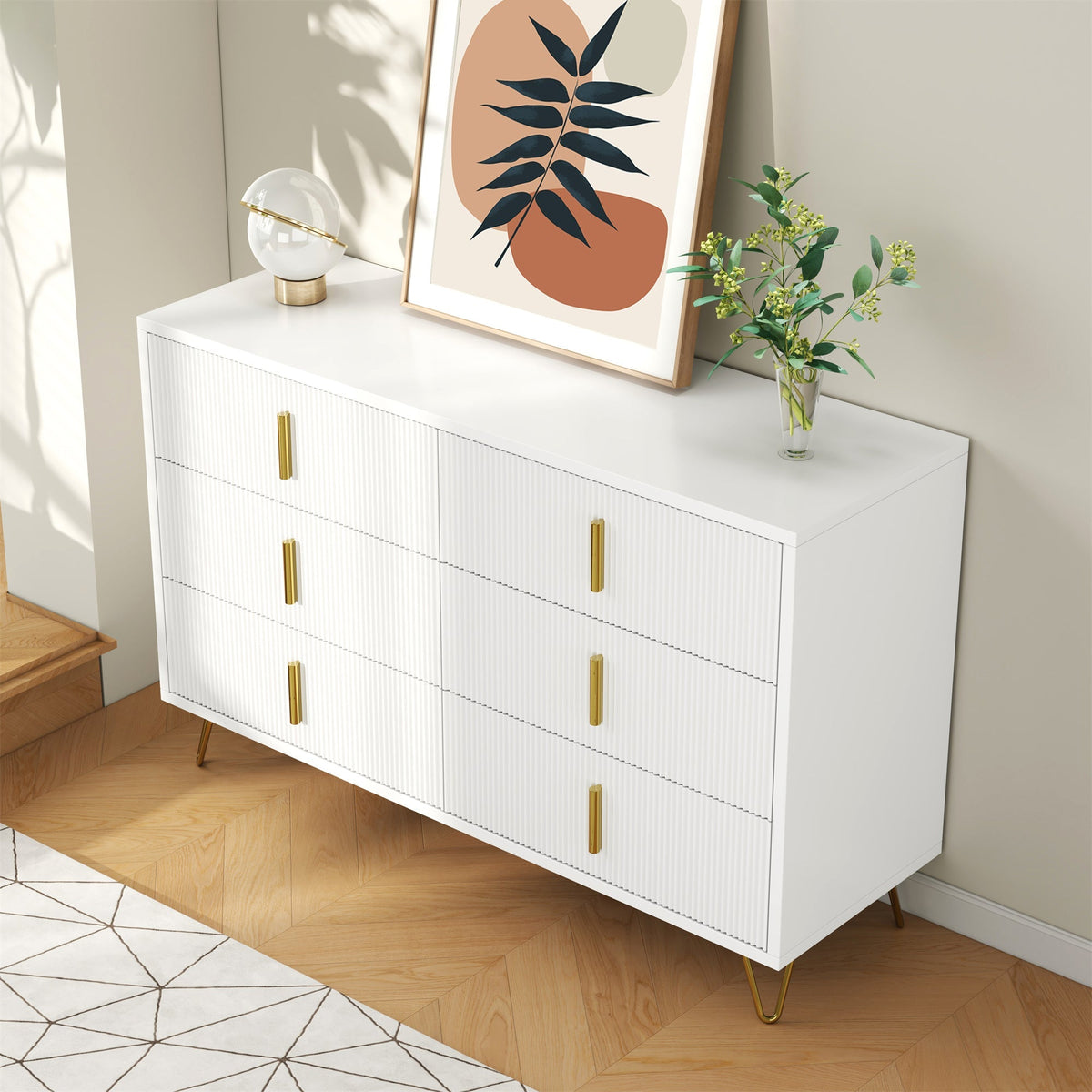 Sideboard Modern Design, Chest of Drawers Storage, Gold Handles