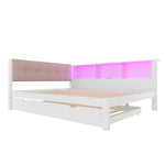 Daybed Sofa Bed 140x200cm Pull-out Bed LED Shelf USB - White Pine Wood