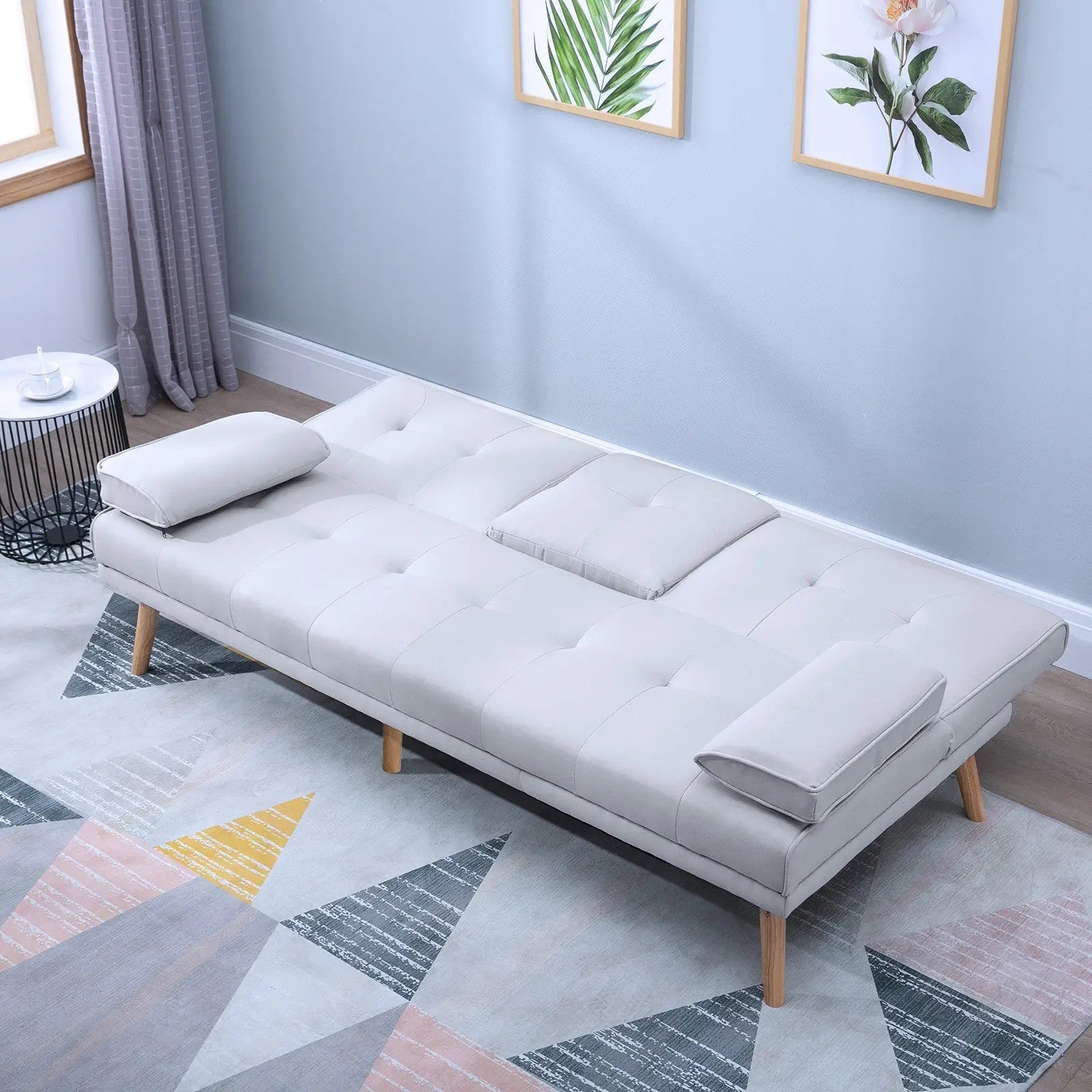 Sleeper Sofa Comfortable 3-Seater Sofa Bed, Light Gray Linen