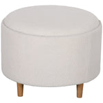 Ottoman Round Upholstered Storage Hinged Lid Wooden Legs, White
