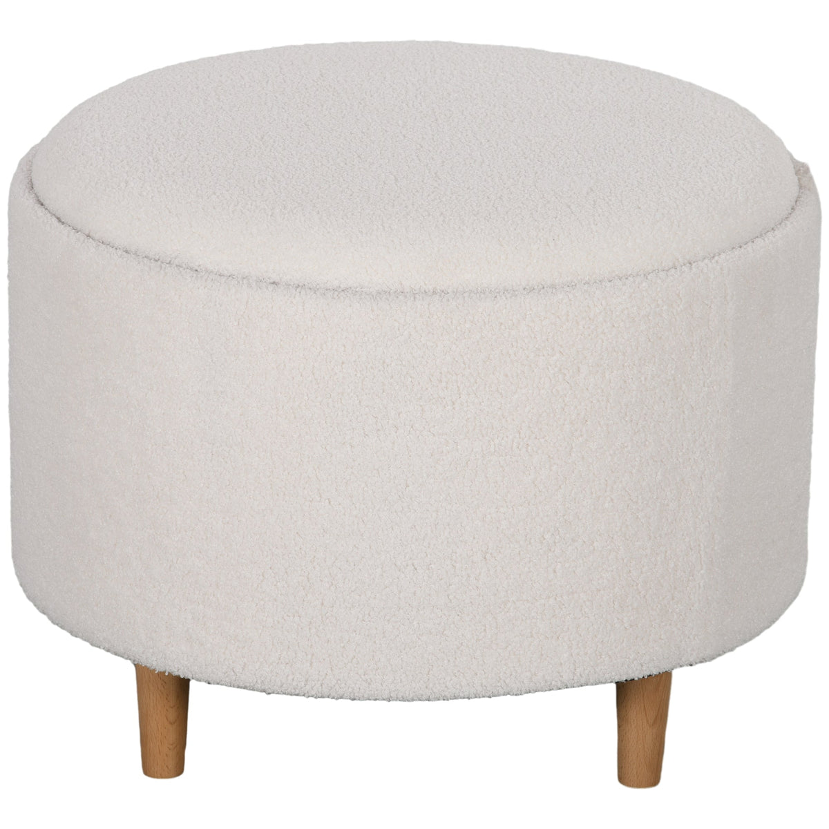 Ottoman Round Upholstered Storage Hinged Lid Wooden Legs, White