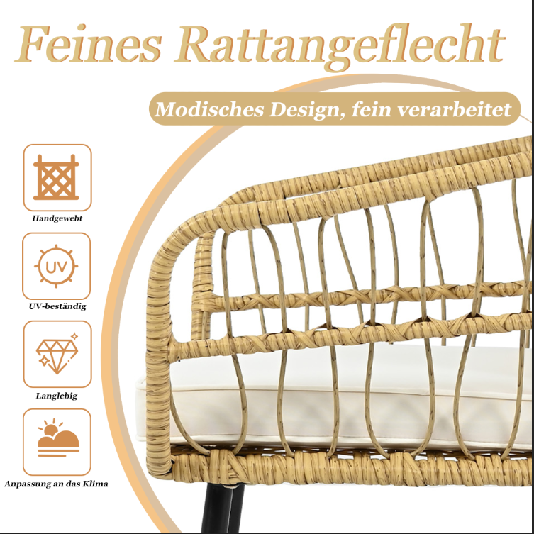 5-Piece Garden Lounge Set with Table, Chairs & Stools, Natural Rattan