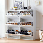 Shoe Cabinet 6 Flaps Open Shelves Freestanding 118x115x25cm - White