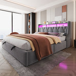 Upholstered Bed 180 x 200 cm with Hydraulic Storage and LED Lighting, Grey Velvet