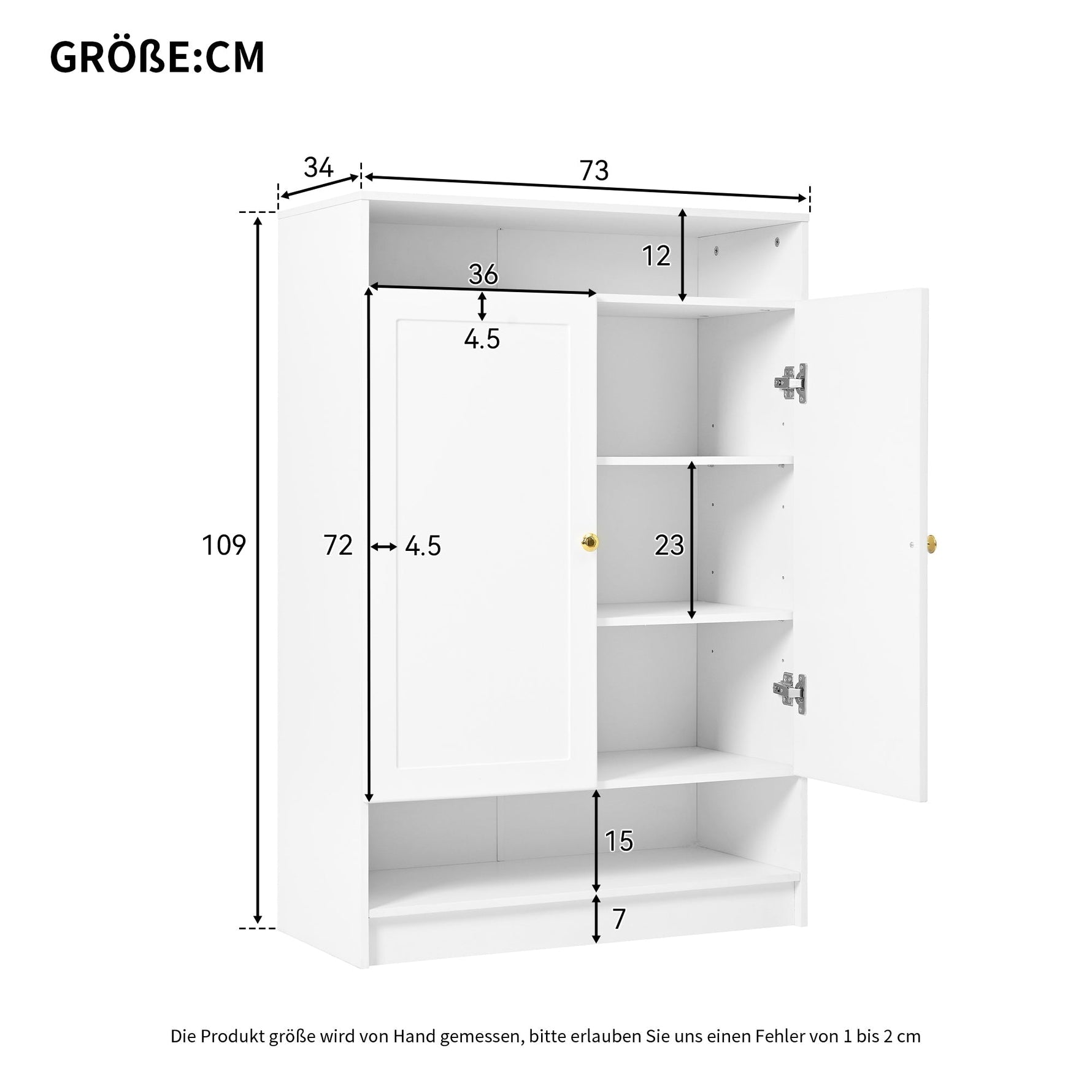 Modern shoe cabinet with adjustable shelves and 2 doors, white