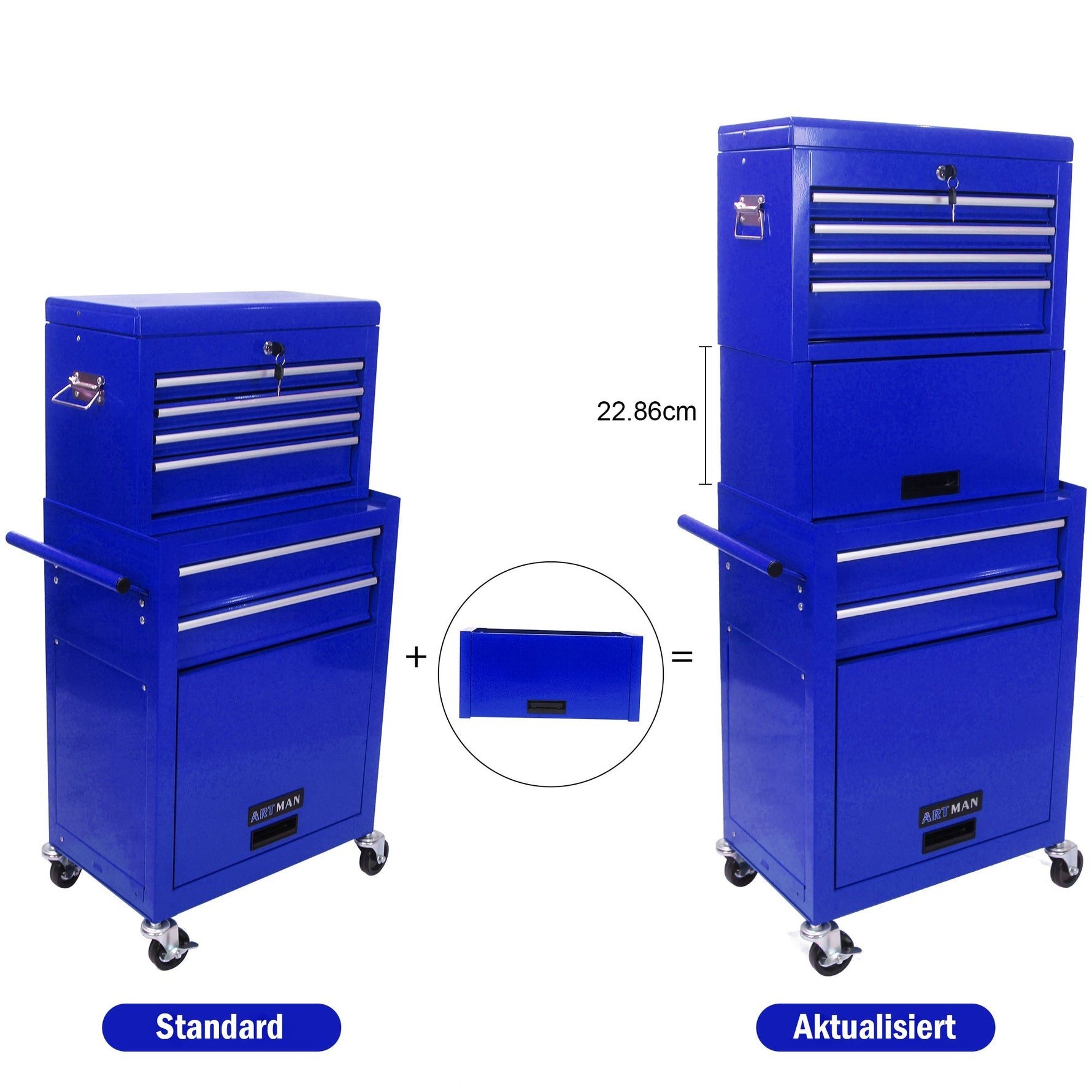 Tool Cabinet 6-Drawer Rolling 2-in-1 Organizer Blue