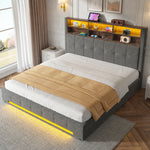 Storage Bed 180x200 cm with LED & Headboard in Velvet