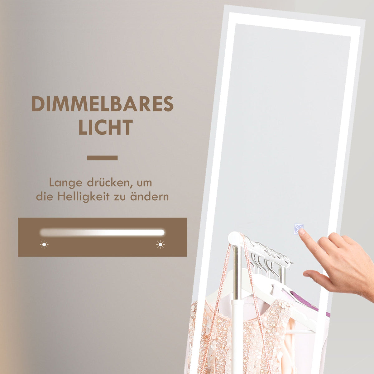 Full Length Mirror, 40x150cm LED Standing Wall, White