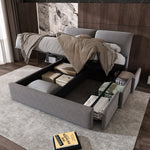 Upholstered Bed with Hydraulic Base, Three Drawers and Storage, 140x190cm, Gray Velvet
