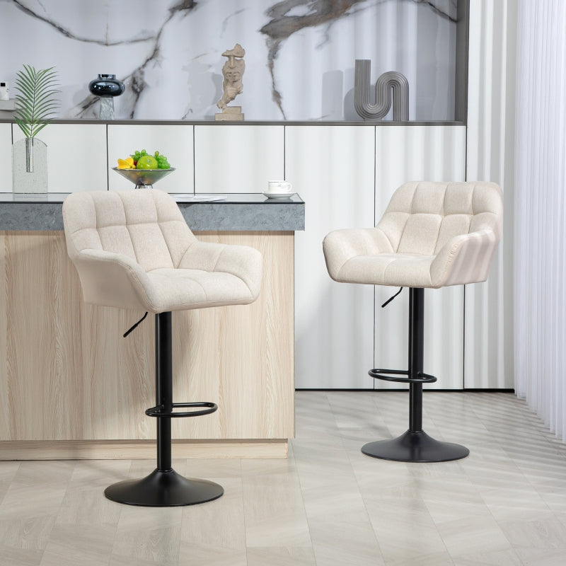 Bar Stool Set of 2 Retro Design Height Adjustable Faux Leather - Cream/Black