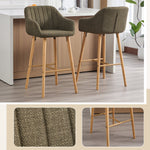 Modern European Bar Stools with High Backrest and Armrests, Set of 2, Beige Linen