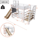 Children's Metal Loft Bed with Slide, Storage Stairs and Integrated Shelves, 90x200cm, White