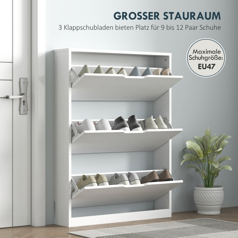 Shoe Cabinet with 3 Doors, Narrow, White