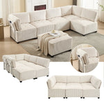 Modular 6-Seater Sofa 308cm Ergonomic Storage Pockets Corduroy, Beige
