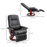 Recliner Chair TV with Footrest 360° Swivel Wooden Base Faux Leather Black