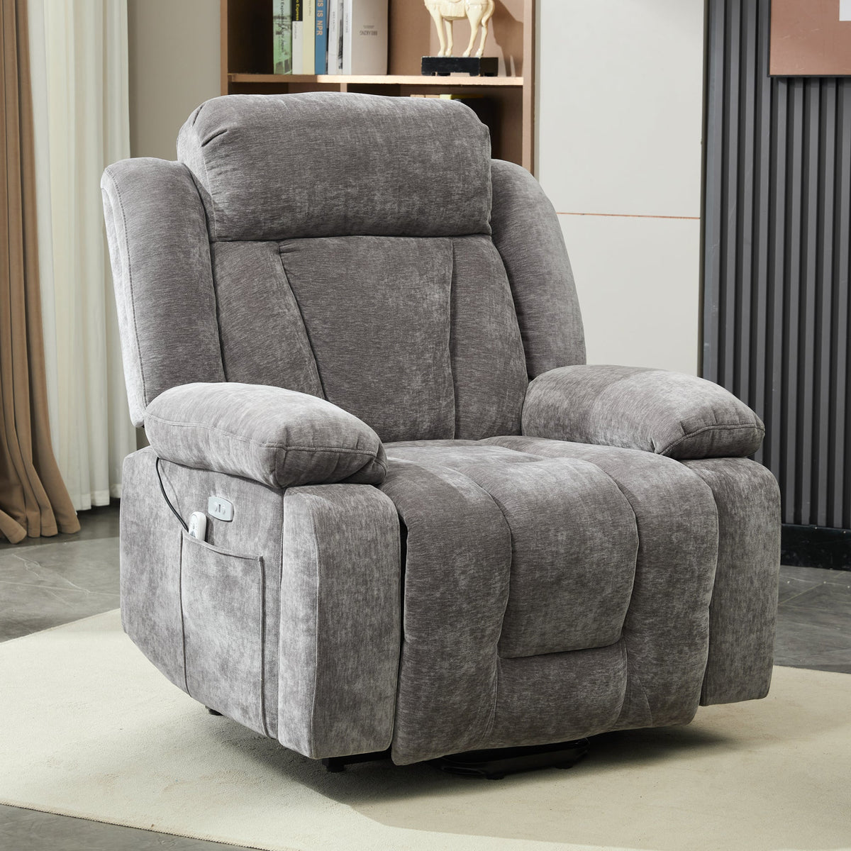Electric Massage Chair with Lifting Function, Heating, and 8-Point Massage, Grey Fabric