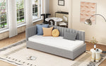Upholstered Bed Sofa, 90x200 Multifunctional with Slatted Frame, Skin-Friendly Velvet Fabric Gray