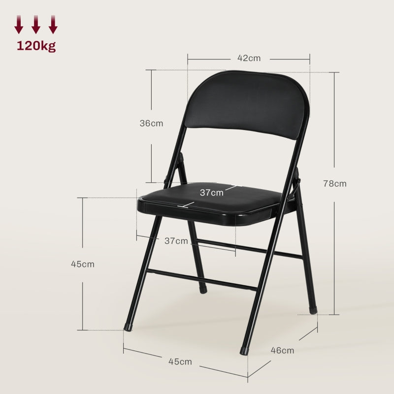 Folding Chairs, Portable Office/Reception with Metal Legs, Faux Leather Black