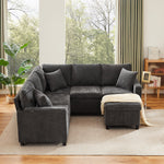 Chenille Corner Sofa Bed with Ottoman, USB Charging and Hidden Table, Grey