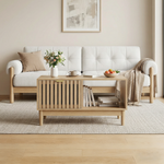 Mid-Century Modern Coffee Table with Drawer and Open Shelves, 80cm, Oak Color