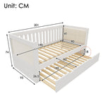 Daybed with Pull-out Bed, 90x190cm Space-Saving Design with Slatted Base, White Wood